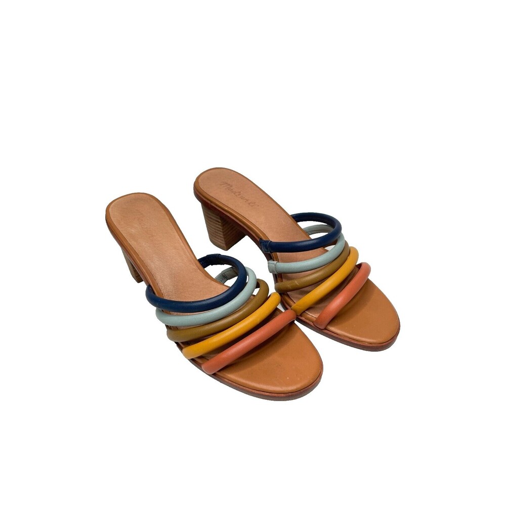 MADEWELL The Addie Rainbow Leather Heeled Mule Sandals Size 10